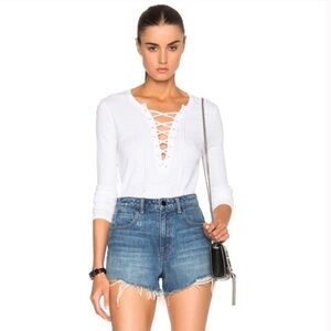 REVOLVE Pam & Gela Basic Lace Up White Long Sleeve Tee Shirt